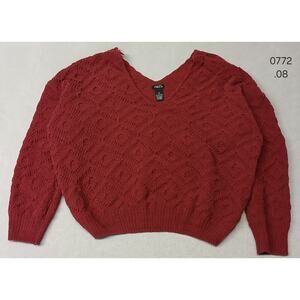 Rue 21 (XSmall) Women's Burgandy Knitted V-Neck Crop Sweater